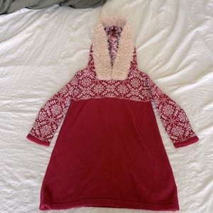 LL Bean toddler size 4 red sweater dress with hood
